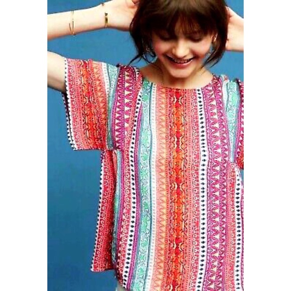 Bright Boho Flowy Crop Blouse, Maeve for Anthro, M - Picture 2 of 7